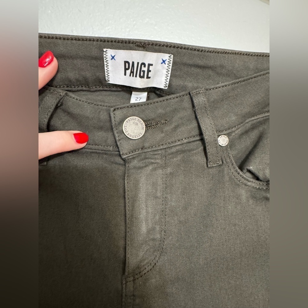 Paige Verdugo Ankle Jean in Dark Olive Green - 27 - Picture 2 of 4